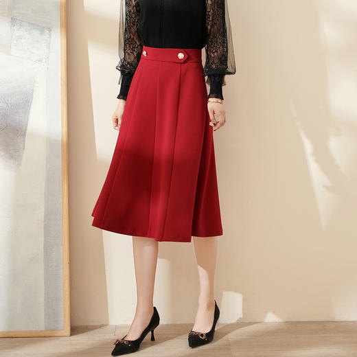 剩M 米思阳2024春季新款知性气质纯色半身裙通勤百搭中长款a字裙0013 商品图1