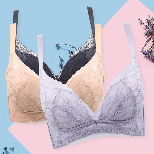 贝佳人新品无钢圈透气蕾丝文胸月牙托小胸聚拢宽侧比收副乳内衣BW95902 商品图3
