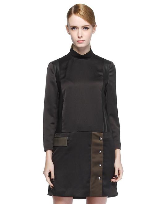 4894415234527  EQ:IQ 黑色半开襟气质九分袖连衣裙42(170/96A) 商品图0