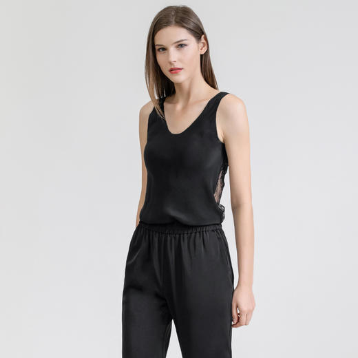 LIZZY 简约百搭精致U领真丝+蕾丝背心7125 商品图1