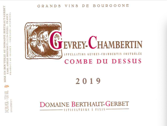 2019 Berthaut-Gerbet, Gevrey Chambertin Combe du Dessus【闪送】（65折）
