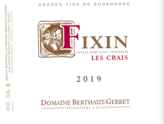 2019 Berthaut-Gerbet, Fixin Les Crais【闪送】（65折）