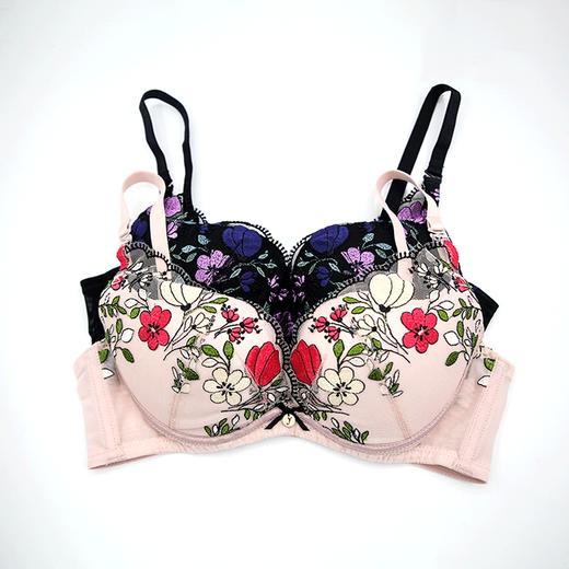 贝佳人新品3/4中厚杯女士内衣聚拢软钢圈抬托小胸显大刺绣文胸BW912051 商品图4