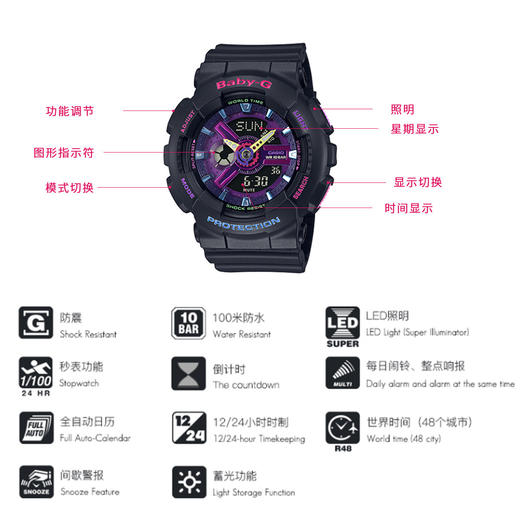 4549526272516  卡西欧CASIO   卡西欧手表BABY-G防水运动学生电子女士手表（没电） 商品图1