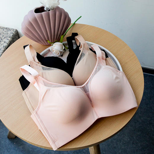 贝佳人新品无钢圈零压迫光面无痕文胸网纱聚拢显大全罩背心胸罩BW952023 商品图3