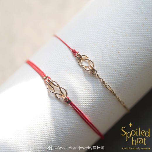 SpoiledBrat Jewelry 14k注金平结幸运红绳 商品图2