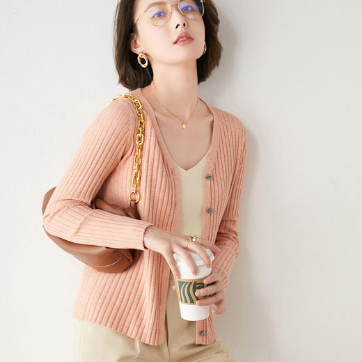 外套女V领宽松针织小开衫外搭薄款v领修身薄款毛衣简约短款上衣夏纯色针织衫 商品图1