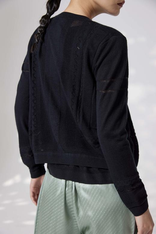 真丝羊绒圆领针梭相拼开衫 SJS94W035K 商品图3