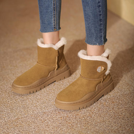 西村名物2021年冬新款时尚厚底百搭经典雪地靴加绒保暖短靴女T21DS46681 商品图2
