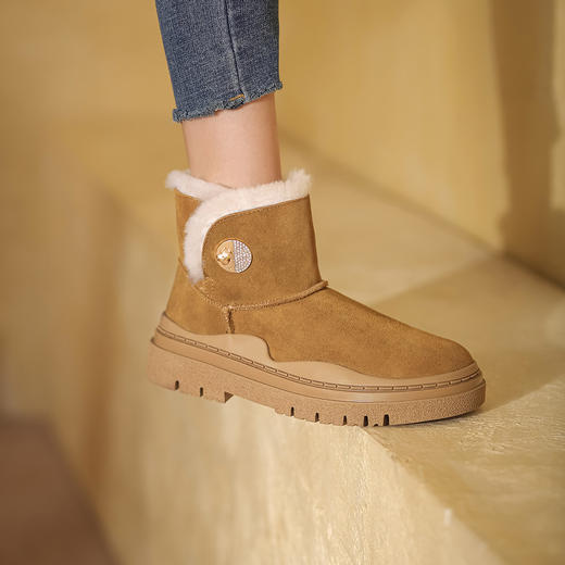 西村名物2021年冬新款时尚厚底百搭经典雪地靴加绒保暖短靴女T21DS46681 商品图1
