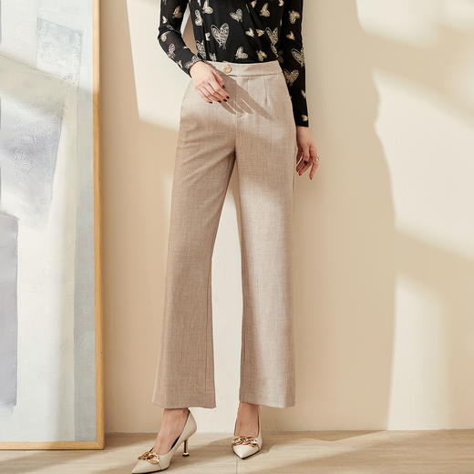 米思阳2026春季新款时尚简约气质宽松休闲裤纯色肌理阔腿裤女0879 商品图1