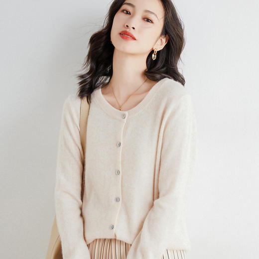 韩版打底圆领小开衫短款毛衣女外套长袖针织开衫上衣 商品图1