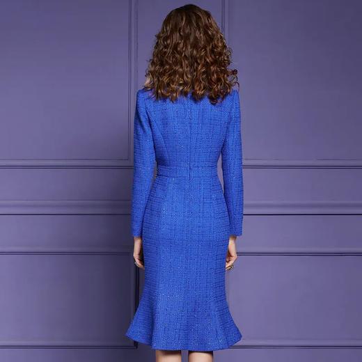 FMY43290新款气质收腰西装领长袖中长款钉珠鱼尾包臀连衣裙 商品图4