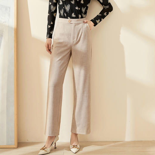 米思阳2026春季新款时尚简约气质宽松休闲裤纯色肌理阔腿裤女0879 商品图0