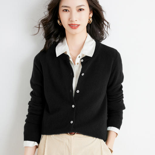 韩版打底圆领小开衫短款毛衣女外套长袖针织开衫上衣 商品图6