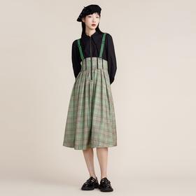 MIIDII谜底2022春款法式尖领假两件设计纯棉收腰连衣裙221ML0182