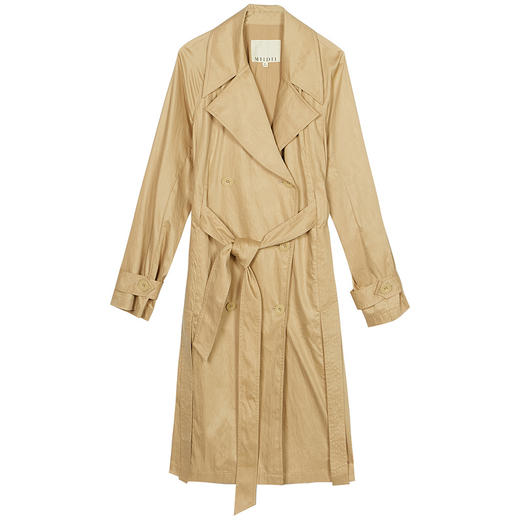 谜底22春款复古双排扣大翻领收腰天丝中长款风衣外套女221ME0087 商品图4