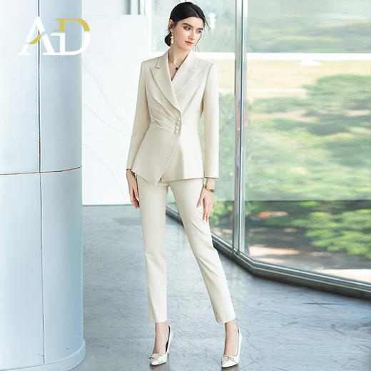 AD2022早春新款职业套装气质女神范主持人正装修身显瘦米白色西服 商品图1