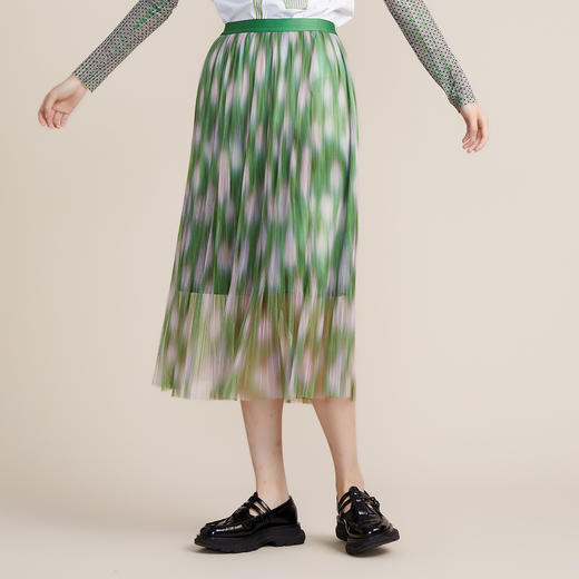 MIIDII谜底2022春新款网纱压褶群A型大群摆长半身裙221MB0017 商品图0