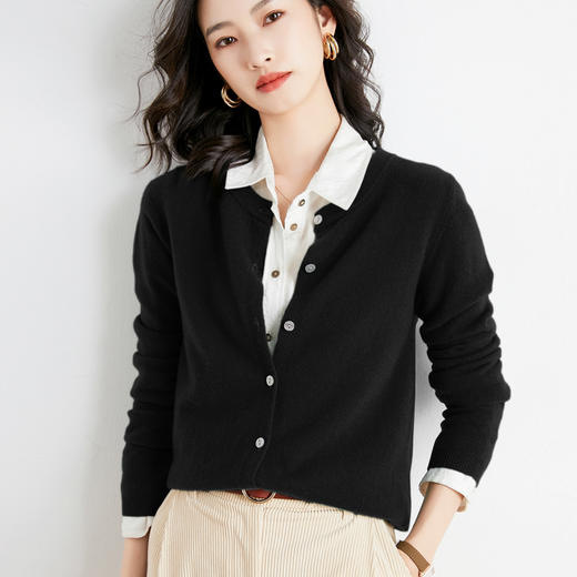 韩版打底圆领小开衫短款毛衣女外套长袖针织开衫上衣 商品图7