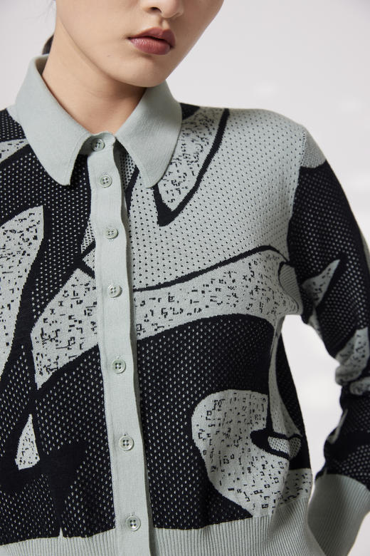 翻领提花针织长袖女开衫 SJS94W096K 商品图2