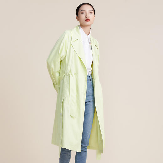 谜底22春款复古双排扣大翻领收腰天丝中长款风衣外套女221ME0087 商品图1
