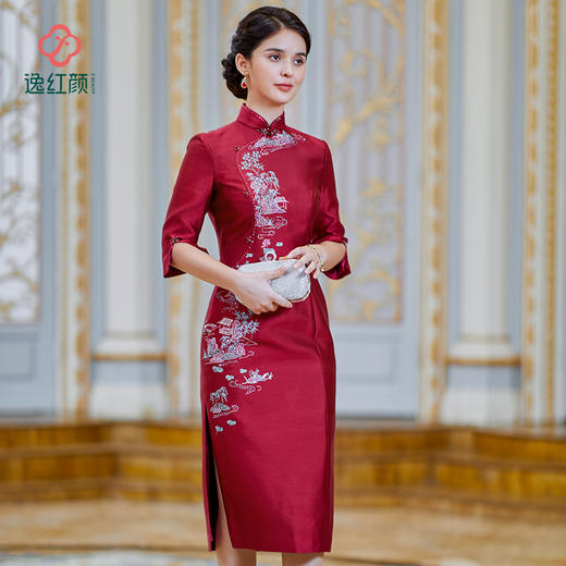 逸红颜云萧2025年春季新款真丝羊毛旗袍日常可穿礼服宴会连衣裙 商品图4
