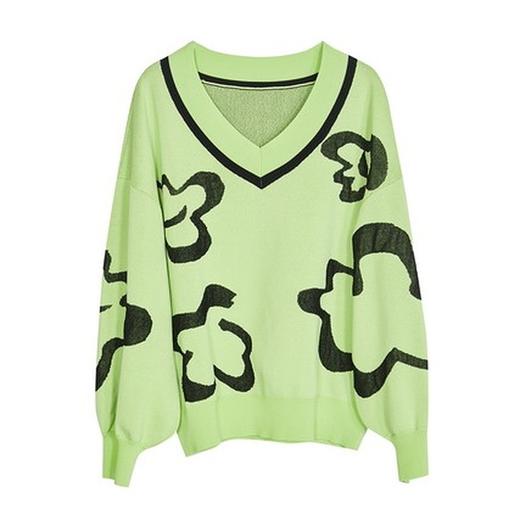 MIIDII谜底2022春款简约时尚H型V领提花套头衫针织衫女221MZ0371 商品图4