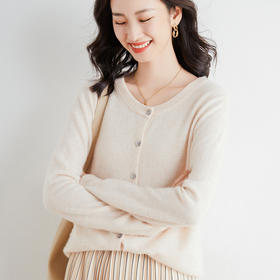韩版打底圆领小开衫短款毛衣女外套长袖针织开衫上衣