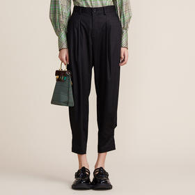 谜底2022春款简约高级脚口收褶哈伦裤宽松天丝休闲裤女221MK0007