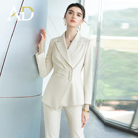 AD2022早春新款职业套装气质女神范主持人正装修身显瘦米白色西服