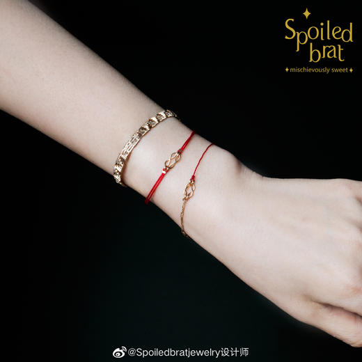 SpoiledBrat Jewelry 14k注金平结幸运红绳 商品图4