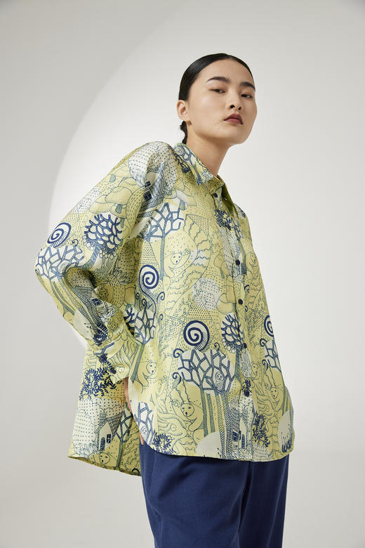 真丝插肩袖双面印花衬衫 SJS94W120W 商品图5