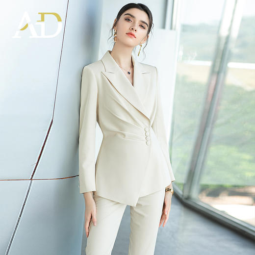 AD2022早春新款职业套装气质女神范主持人正装修身显瘦米白色西服 商品图2