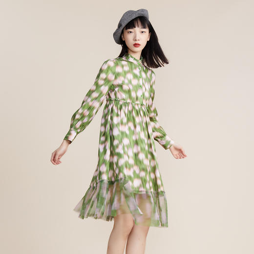 谜底2022春新款迷幻印花拼接蕾丝100%莱赛尔天丝连衣裙221ML0057 商品图1