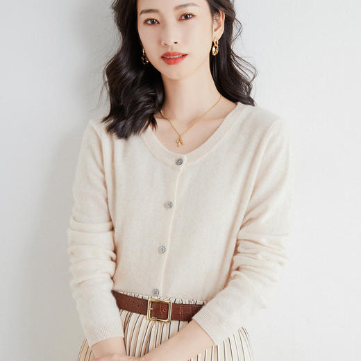 韩版打底圆领小开衫短款毛衣女外套长袖针织开衫上衣 商品图5