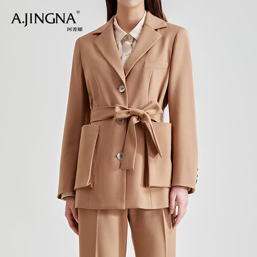 【特价款不退不换】阿菁娜经典款西服平驳领气质女士可调节腰带西装A27C108023 商品图0