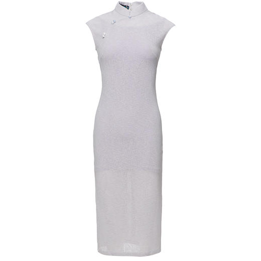 旗袍春秋女 中长款[逸红颜 紫翎]舒适弹力针织改良旗袍少清新淡雅 商品图4