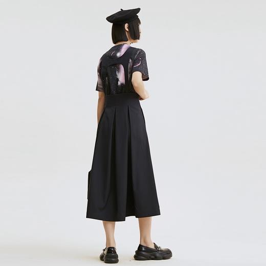 谜底半身裙2022春季新款复古通勤高腰A型大摆背带裙子225MB6066 商品图2