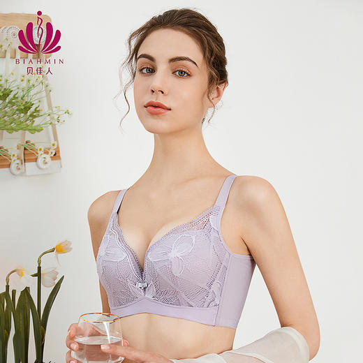 贝佳人新软钢圈上托聚拢内衣小胸显大侧收副乳文胸蕾丝半包内衣BW91811 商品图1