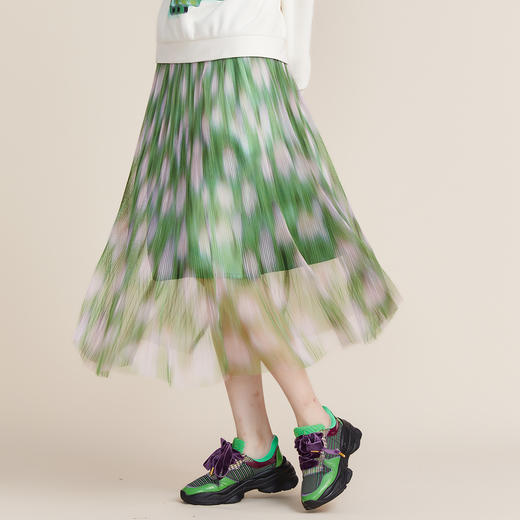 MIIDII谜底2022春新款网纱压褶群A型大群摆长半身裙221MB0017 商品图1