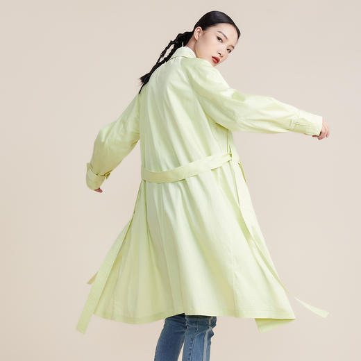 谜底22春款复古双排扣大翻领收腰天丝中长款风衣外套女221ME0087 商品图2
