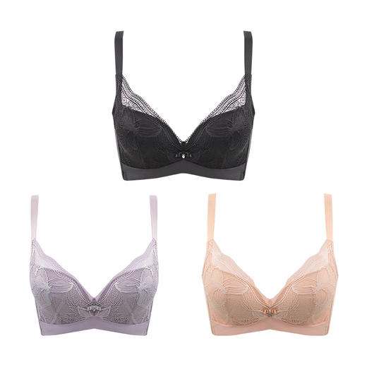 贝佳人新软钢圈上托聚拢内衣小胸显大侧收副乳文胸蕾丝半包内衣BW91811 商品图3