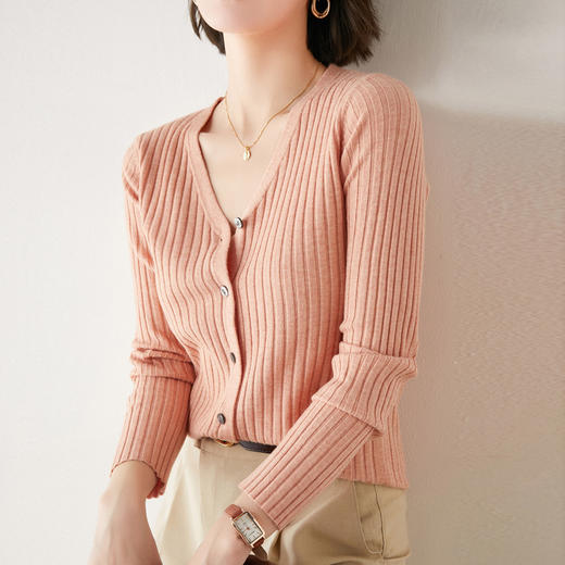 外套女V领宽松针织小开衫外搭薄款v领修身薄款毛衣简约短款上衣夏纯色针织衫 商品图4