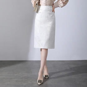 春款复古盘扣开衩时尚提花包臀裙拉链高腰A字裙  TY-2207