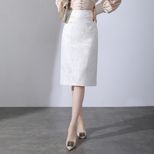 春款复古盘扣开衩时尚提花包臀裙拉链高腰A字裙  TY-2207 商品图0