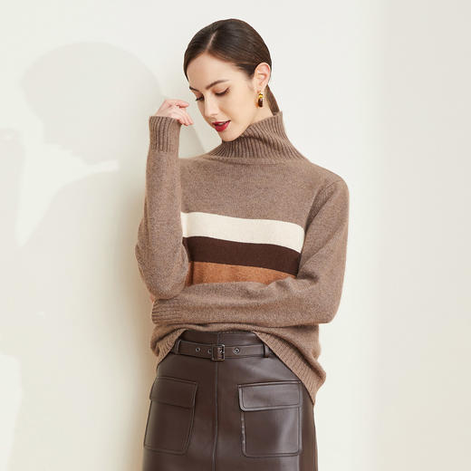 【LD629】瑟俪（斯尔丽高端）条纹高雅中高领毛衣针织衫 商品图3