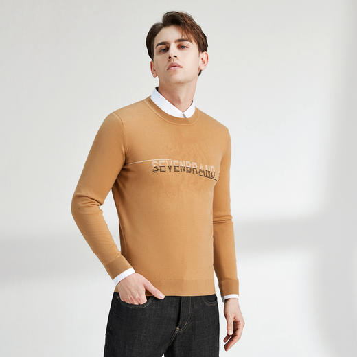 【特价】柒牌毛衣男春秋款时尚潮流百搭圆领字母条纹长袖青年含羊毛针织衫	122Y70050 商品图1