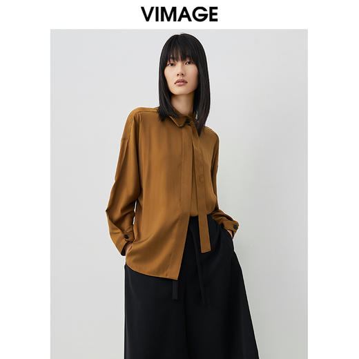 VIMAGE纬漫纪春季新款个性飘带显瘦收腰衬衫女V1709310 商品图3