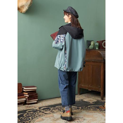 ZIHAN紫涵复古拼接华外套女2022春新品撞色花型休闲连帽上衣立领冲锋衣Z2Z01AS121 商品图1